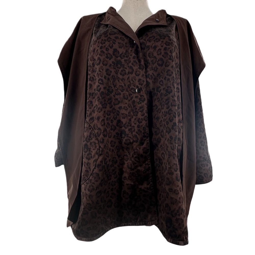 Sackables Reversible Leopard Print Raincoat M chocolate brown 80s 90s packable